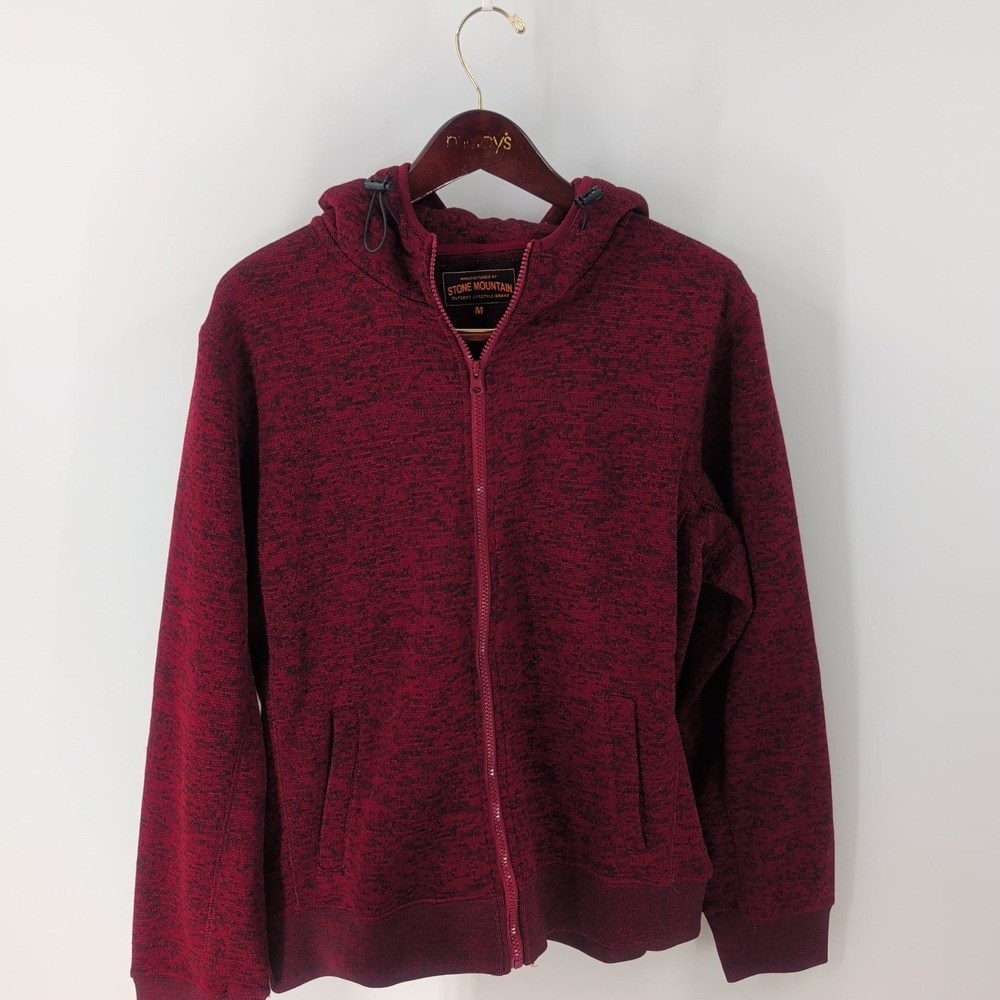 VTG Stone Mountain Outdoor Marled Full-Zip Fleece Hoodie Maroon Red Size M‎